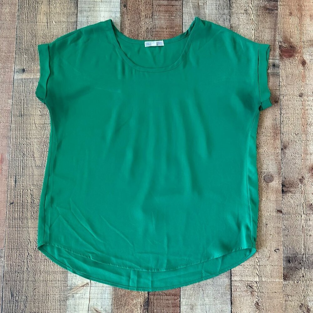 Pleione Womens Size Small 4H Green Short Sleeve Blouse